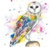 Vibrant Quirky Watercolour Art - Animals in Nature - Artistic Gold Foil Accents Blank Greeting Card by Love Lilly (Barn Owl)
