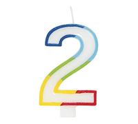Vibrant Rainbow Border Number 2 Birthday Candle (7cm x 12cm) - Stunning Multi-Colored Party Decor - Uniquely Crafted for Celebratory Milestones - 1 Pc