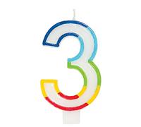 Vibrant Rainbow Border Number 3 Birthday Candle (7cm x 12cm) - Stunning Multi-Colored Party Decor - Uniquely Crafted for Celebratory Milestones - 1 Pc