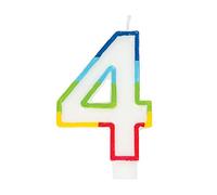 Vibrant Rainbow Border Number 4 Birthday Candle (7cm x 12cm) - Stunning Multi-Colored Party Decor - Uniquely Crafted for Celebratory Milestones - 1 Pc