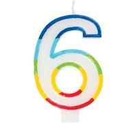 Vibrant Rainbow Border Number 6 Birthday Candle (7cm x 12cm) - Stunning Multi-Colored Party Decor - Uniquely Crafted for Celebratory Milestones - 1 Pc
