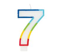 Unique Birthday Candle Vibrant Rainbow Border Number 7 - Multi-Colored 7x12 cm - 1 Pc