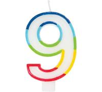 Vibrant Rainbow Border Number 9 Birthday Candle (7cm x 12cm) - Stunning Multi-Colored Party Decor - Uniquely Crafted for Celebratory Milestones - 1 Pc