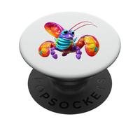 Vibrant Rainbow Cartoon Lobster Smiling Sea Creature PopSockets Adhesive PopGrip