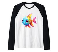 Vibrant Rainbow Fish Cartoon Ocean Sea Life Design Raglan Baseball Tee