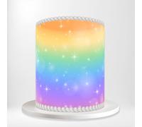 Vibrant Rainbow Gradient Stars Sparkles Abstract Background Magical Wrap Around Print A4 Edible Paper Icing Sheet Cake Topper Side Ribbon Border Decor for Personalised Themed Decorations