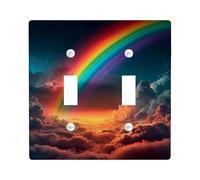 Vibrant Rainbow Light Switch Cover Plate/Outlet Covers, Colorful Cloudy Sky for Wall Décor, Thermoplastic Wall Plates, Standard Size Double Toggle
