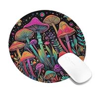 Vibrant Rainbow Mushroom Mouse Pad, Colorful Psychedelic Fungi Design, Non-Slip Rubber Gaming Mousepad for Summer Home and Office, Washable Cute Art Decor Round