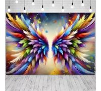 Vibrant Rainbow Paint Splash Angel Wings Backdrop Abstract Colorful Oil Painting Feather Wing Background for Birthday Party Maternity Teen Portrait Art Party & Pride Themed Shoot，B：7 * 5FT