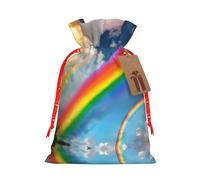 Vibrant Rainbow Printing Christmas Bag With Drawstring Closure, 4.7x6.9 In For Christmas Party Birthday Gift Wrapping