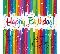 Vibrant Rainbow Ribbon Birthday Beverage Paper Napkins (12cm) Pack of 16 - Perfect for Colorful Celebrations, 10"