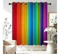 Vibrant Rainbow Striped Blackout Curtains 46x54, Colourful Vertical Line Print Pattern Eyelet Drapes (2 Panels), Multicoloured Thermal Room Darkening Window Treatment for Girls Kids Bedroom Nursery