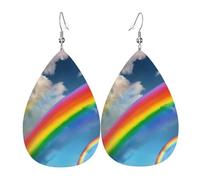 Vibrant Rainbow Teardrop Faux Leather Earrings Set For Women Printed Lightweight Dangle Drop Pierced Girls