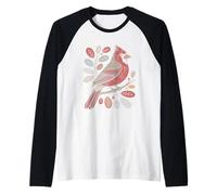 Vibrant Red Cardinal Bird Among Leaves Nature Botanical Raglan Baseball Tee
