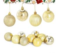 Vibrant Red Christmas Baubles Set 9PCS with Glitter & Patterns, Shatterproof Plastic Festive Tree Decorations in Red and Gold, Pre-Attached Hanging Ornaments for Holiday Decor(Golden and Yellow)