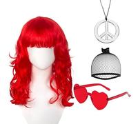Vibrant Red Curly Wig with Full Bangs - Soft Layered Waves for Themed Parties, Cosplay, Costume Wear, Dress Up Events and Stylish Shoulder Length Fashion, Glossy Texture, Natural Look, Role