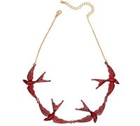 Vibrant Red Flying Swallow Choker Necklace - Boho Statement Bird Pendant Jewelry, Bold Sculpted Wing Choker for Women