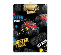 Vibrant Red Monster Trucks Clipboard Acrylics Fashion Clipboard Travel Clipboards with Low Profile Metal Clip for Women Men Office Supplies