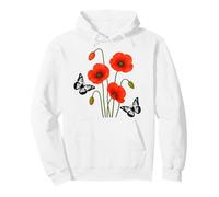 Vibrant Red Poppy Bouquet with Butterflies Shapes Mania Pullover Hoodie