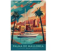 Vibrant Retro Illustration of Palma de Mallorca Scene - Retro Europe Travel Poster A4 Size Vintage Wall Art Print of Famous European Destinations Ideal for Home or Office Decor