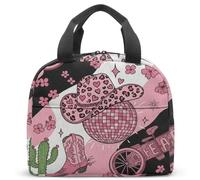 Vibrant Retro Pink Western Bull Skull Printed Insulated Lunch Tote for Kids Girls, School Lunch Box with Cactus Cow Print 23x13x21cm (05)