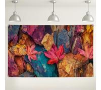 Vibrant Rock and Leaf Backdrop, Colorful Nature Photography Background, Stunning Indoor/Outdoor Wall Decor, Fall Autumn Theme for Events and Celebrations 71x43 Inch
