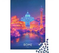 Vibrant Rome Cityscape at Night Jigsaw Puzzle 1000 Pieces, Downtown Architecture at Night, Matte Printed Jigsaw for Travel Lovers, Mindful Activity, Gift Idea, 52x38cm/1000pcs