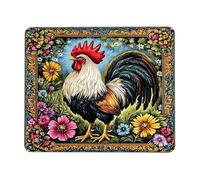 Vibrant Rooster Floral Square Desk Mouse Pad, Colorful Flowers Printed Mousepad, Non-Slip Washable Gaming Mouse Pad for Home and Office Use, Fun Country Style Square 8x10 Inch
