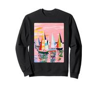 Vibrant Sailboats Summer Art Coastal Vibes Pastel Sunset Sweatshirt