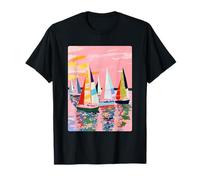 Vibrant Sailboats Summer Art Coastal Vibes Pastel Sunset T-Shirt