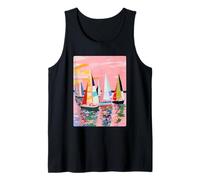 Vibrant Sailboats Summer Art Coastal Vibes Pastel Sunset Tank Top