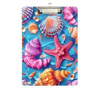 Vibrant Sea Shell Blue Acrylic Clipboard Decorative Clipboard A4 Standard Size Clipboards Hardboard with Low Profile Metal Clip for Students, Women, Man