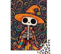 Vibrant Skeleton Art 1000-Piece Puzzle for Adults, 38x26cm/1000pcs, Shared Family Time Around The Table; White Card Pieces for Tidy Handling