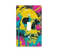 Vibrant Skull Light Switch Cover Plate/Outlet Covers, Neon Yellow and Peach Cosmic Design for Wall Decor, Thermoplastic Wall Plates, Standard Size Single Toggle