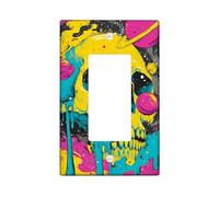 Vibrant Skull Light Switch Cover Plate/Outlet Covers, Neon Yellow and Peach Cosmic Design for Wall Decor, Thermoplastic Wall Plates, Standard Size Single Rocker