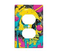 Vibrant Skull Light Switch Cover Plate/Outlet Covers, Neon Yellow and Peach Cosmic Design for Wall Decor, Thermoplastic Wall Plates, Standard Size Single Duplex Outlet