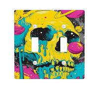 Vibrant Skull Light Switch Cover Plate/Outlet Covers, Neon Yellow and Peach Cosmic Design for Wall Decor, Thermoplastic Wall Plates, Standard Size Double Toggle