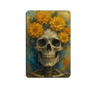 Vibrant Skull with Yellow Flowers Tin Sign Vintage Metal Pub Club Cafe Bar Home Wall Art Decoration Poster Retro 8x12inch(20x30cm)
