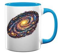 Vibrant Spiral Galaxy with Planets Ceramic Tea Coffee Mug Light Blue