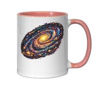 Vibrant Spiral Galaxy with Planets Ceramic Tea Coffee Mug Pink