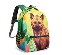 Vibrant Spotted Hyena Tropical Jungle All Over Print 16 Inch Backpack, Flat Illustration Floral Rucksack for Kids & School (01)