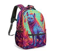 Vibrant Spotted Hyena Tropical Jungle All Over Print 16 Inch Backpack, Flat Illustration Floral Rucksack for Kids & School (03)