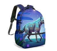 Vibrant Spotted Hyena Tropical Jungle All Over Print 16 Inch Backpack, Flat Illustration Floral Rucksack for Kids & School (07)