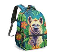 Vibrant Spotted Hyena Tropical Jungle All Over Print 16 Inch Backpack, Flat Illustration Floral Rucksack for Kids & School (05)