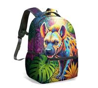 Vibrant Spotted Hyena Tropical Jungle All Over Print 16 Inch Backpack, Flat Illustration Floral Rucksack for Kids & School (10)
