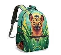 Vibrant Spotted Hyena Tropical Jungle All Over Print 16 Inch Backpack, Flat Illustration Floral Rucksack for Kids & School (02)