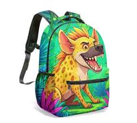 Vibrant Spotted Hyena Tropical Jungle All Over Print 16 Inch Backpack, Flat Illustration Floral Rucksack for Kids & School (08)