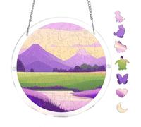 Vibrant Spring Summer Green Hills Landscape Acrylic Round Puzzle 7.8x7.8Inch Decor