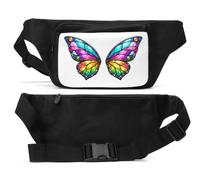 Vibrant Stained Glass Butterfly Wings Design Unisex Waist Bag Black