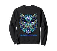 Vibrant Stained Glass Owl Mystic Bird Night Vision Art Sweatshirt